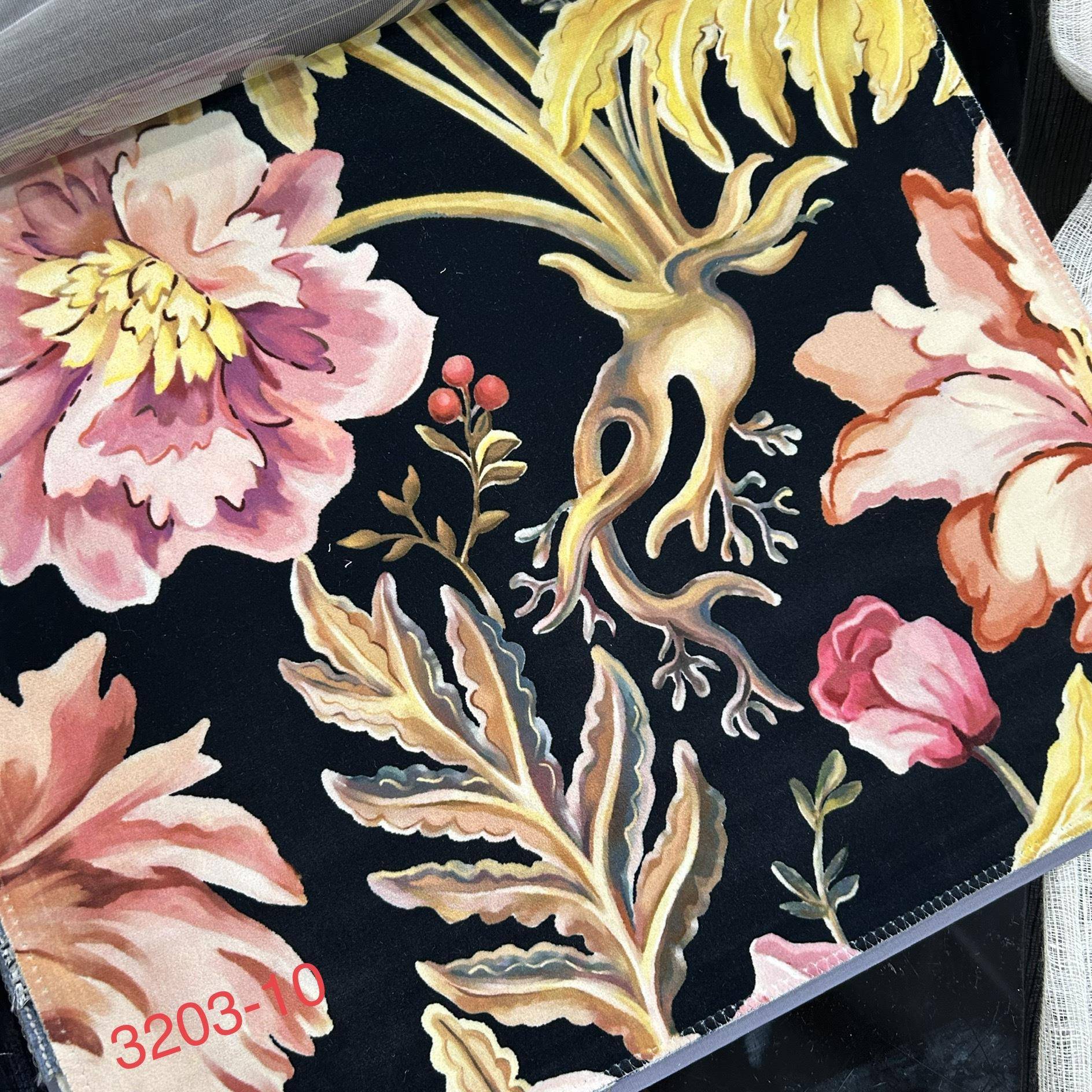 门幅280cm定宽绒布印花花布面料牡丹花花朵图案印花窗帘布沙发布