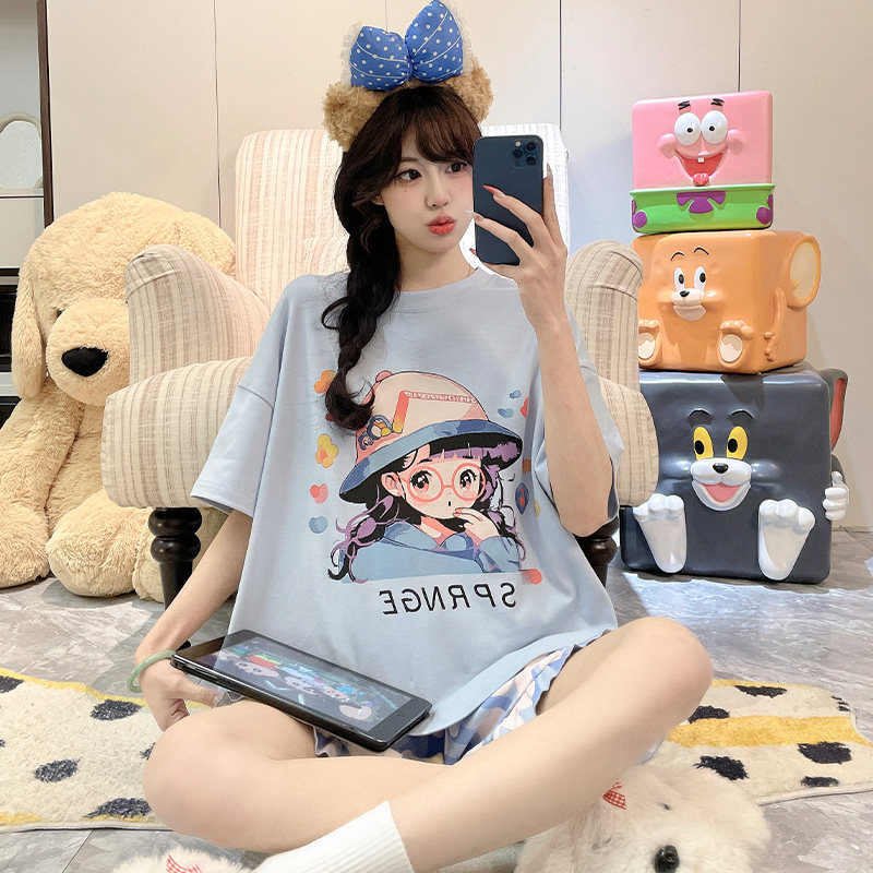 2026年新款夏季天女士睡衣短袖可爱短裤薄款大码套装家居服可外穿