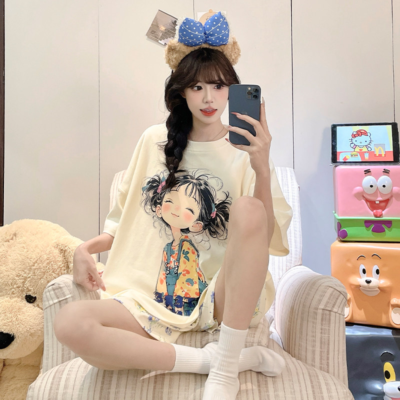 睡衣女孩初中生夏薄款短袖短裤2026新款大童可爱卡通少女风家居服