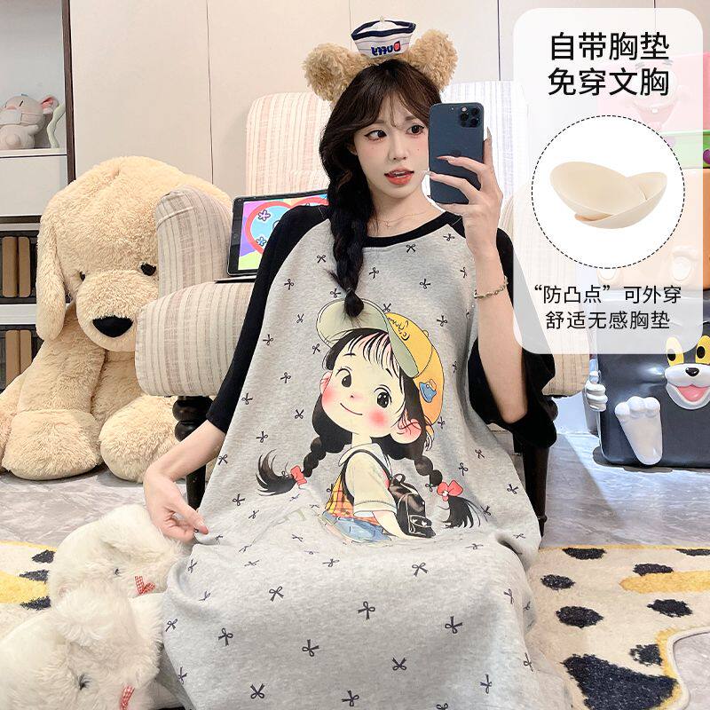 带胸垫睡裙女款夏季短袖2026新款宽松ins风少女学生可外穿家居服