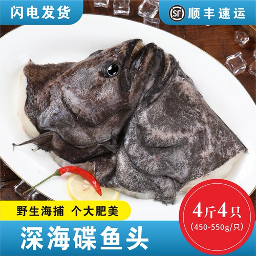 超大鸦片鱼头单只1斤1个深海特大碟鱼头海鲜水产葱油鲽鱼头