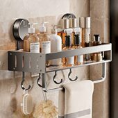 卫生间置物架吸盘浴室收纳架免打孔洗漱台壁挂式 太空铝厕所墙转角