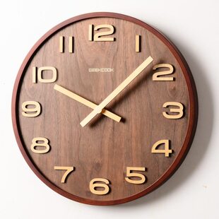 原木时钟挂墙实木木质钟表挂钟大尺寸胡桃超大新中式大号北欧客厅
