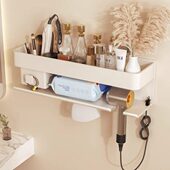 白色吹风机置物架卫生间免打孔浴室厕所壁挂电吹风挂架收纳支架子