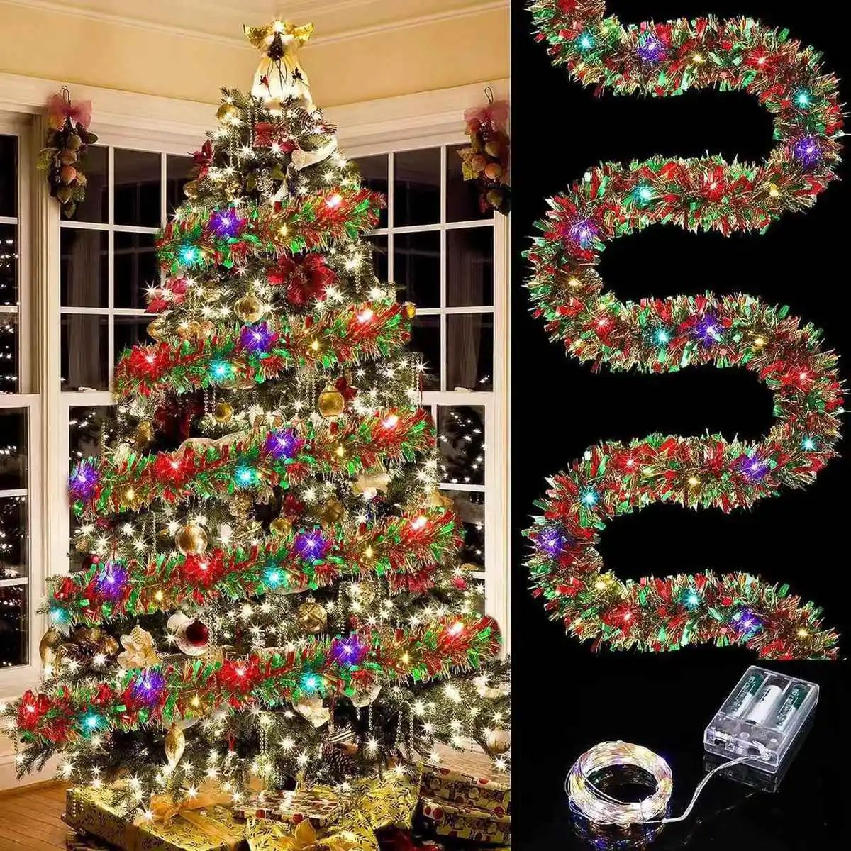 1pc Christmas Tinsel Garland Metallic Shiny Garland with