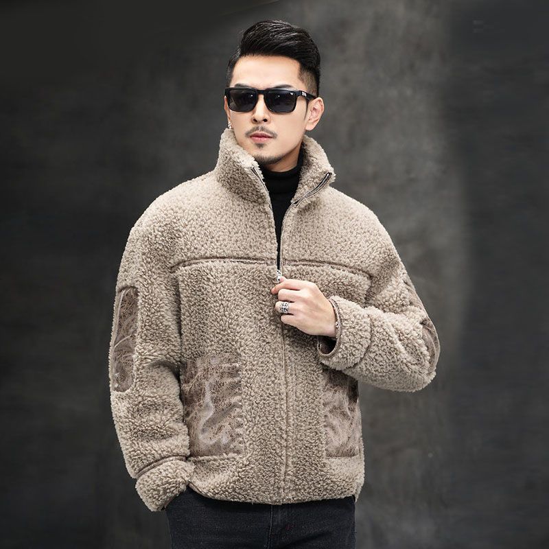 颗粒羊毛外套男士双面穿海宁皮草皮毛一体短款夹克羊剪绒保暖大衣