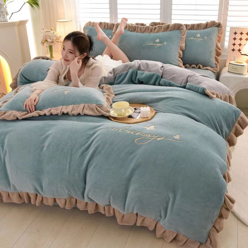 A类婴儿牛奶绒四件套加厚保暖双面绒宝宝绒法兰绒床单被套三件套