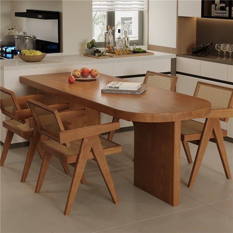 中古风岛台实木餐桌家用小户型长方形原木风大板桌靠墙半圆饭桌子,住宅家具,板木餐桌,淘宝优惠券,粉丝福利购,淘宝优惠卷