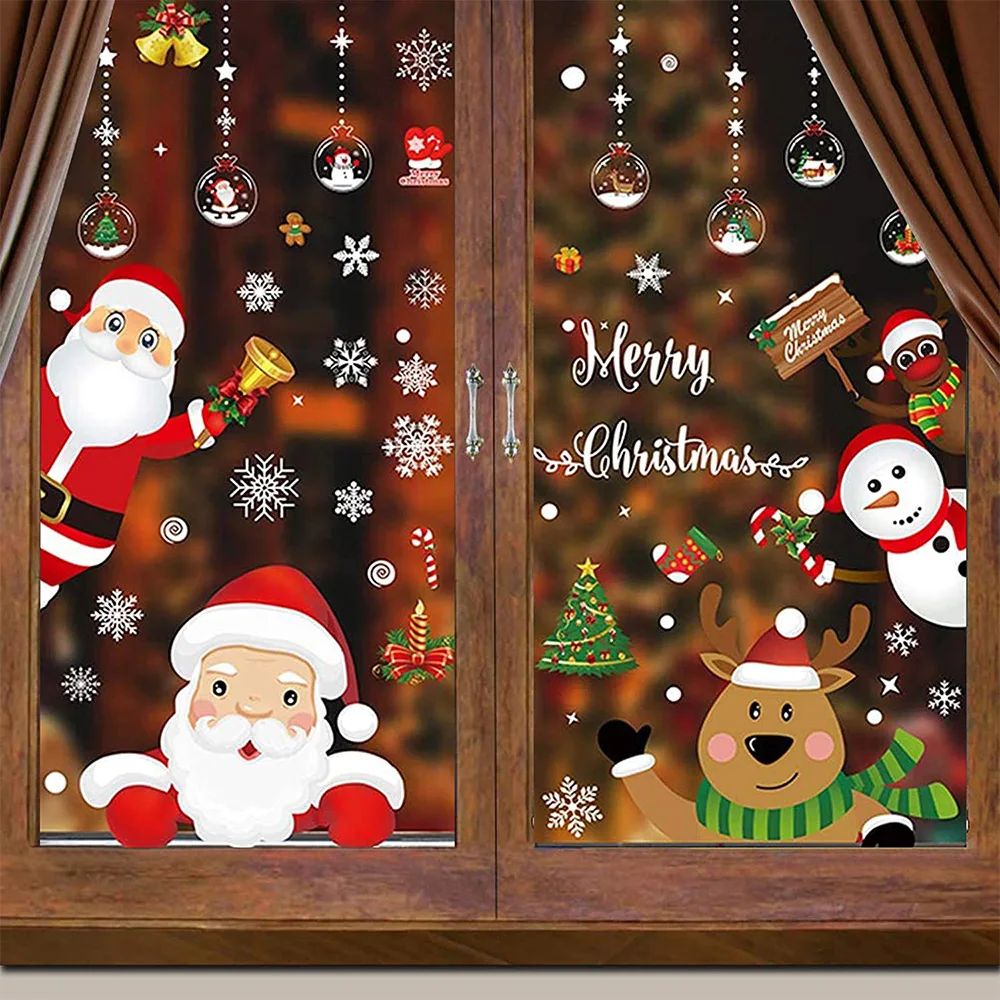 Christmas Window Clings ers Holiday Snowflake Santa Claus Re