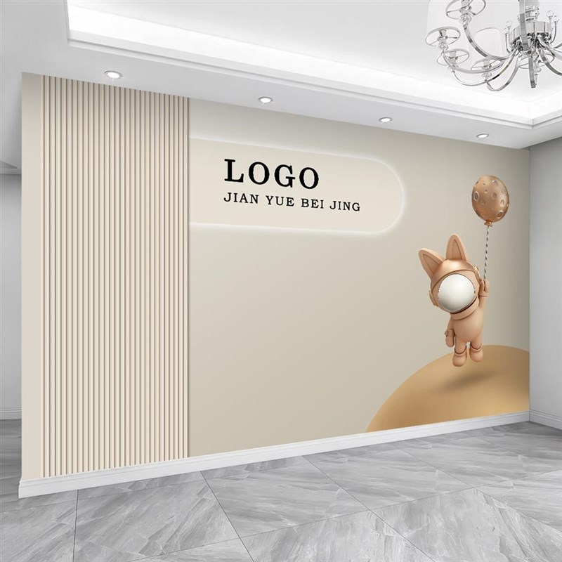 公司大厅前台logno背景墙布壁布沙发电视壁纸格栅客厅影视墙壁画