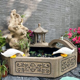 庭院假山室外鱼池造景源喷泉水景摆件户外别墅桃家庭阳台院内鱼缸