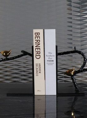 新中式创意铸造树枝鸟书夹书靠书立书档书房摆件样板房软装品摆件