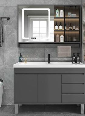 实木落地式陶瓷一体盆浴室柜组合洗脸洗手池卫生间镜柜洗漱台盆柜