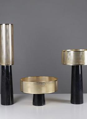 现代轻奢创意金色金属花瓶家居摆件售楼部样板房间软装饰品摆设品