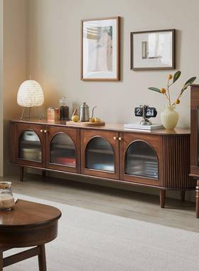 北欧实木电视柜家用小户型拱门形落地柜客厅复古创意储物视听柜