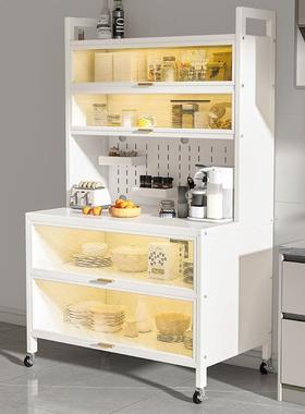 厨房餐边置物架多层带门收纳柜落地微波炉锅具碗碟防尘储物柜加宽