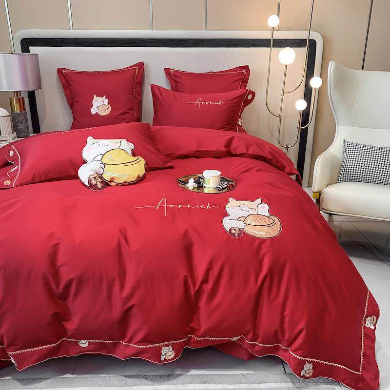 九喜狐喜庆红色四件套大红婚庆被套结婚纯棉刺绣系列备婚喜被嫁妆,自行车/骑行装备/零配件,更多零件/配件,淘宝优惠券,粉丝福利购,淘宝优惠卷