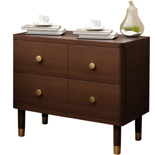 实木床头柜带夜间感应灯加大款四抽80/70cm整装胡桃色简约现代风