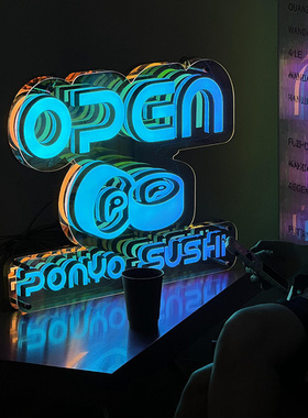 炫彩亚克力深渊镜灯箱定制发光字logoI不同角度都有不同色彩广告