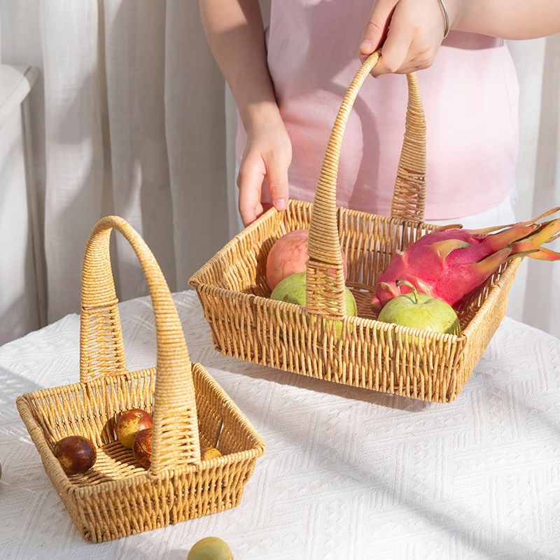 手提篮花篮水果篮k鸡蛋篮子户外野餐篮拍照摆件编织篮买菜采摘篮