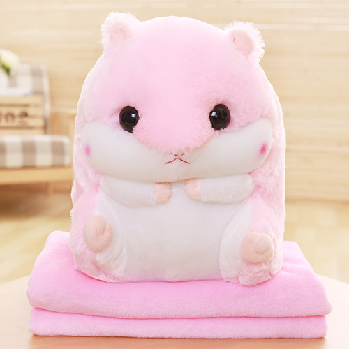 可爱仓鼠抱枕被子两用午睡枕头汽车靠垫被折叠空调被靠枕珊瑚绒毯