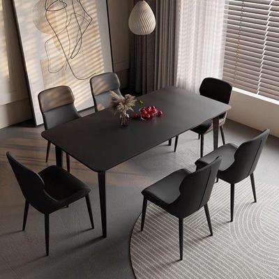 意式极简纯黑岩板餐桌椅组合经典黑色岛台广场桌高级设计桌面12mm