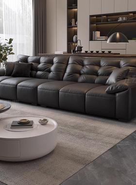 意式极简真皮沙发黑色大象耳朵钢琴键小户型意式极简皮艺直排沙发