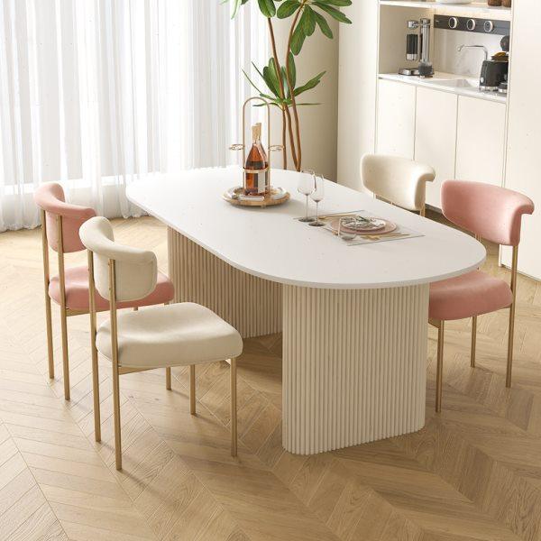 奶油风椭圆形岩板餐桌轻奢家用桌子小户型饭桌现代简约餐桌椅组合,住宅家具,岩板餐桌,淘宝优惠券,粉丝福利购,淘宝优惠卷
