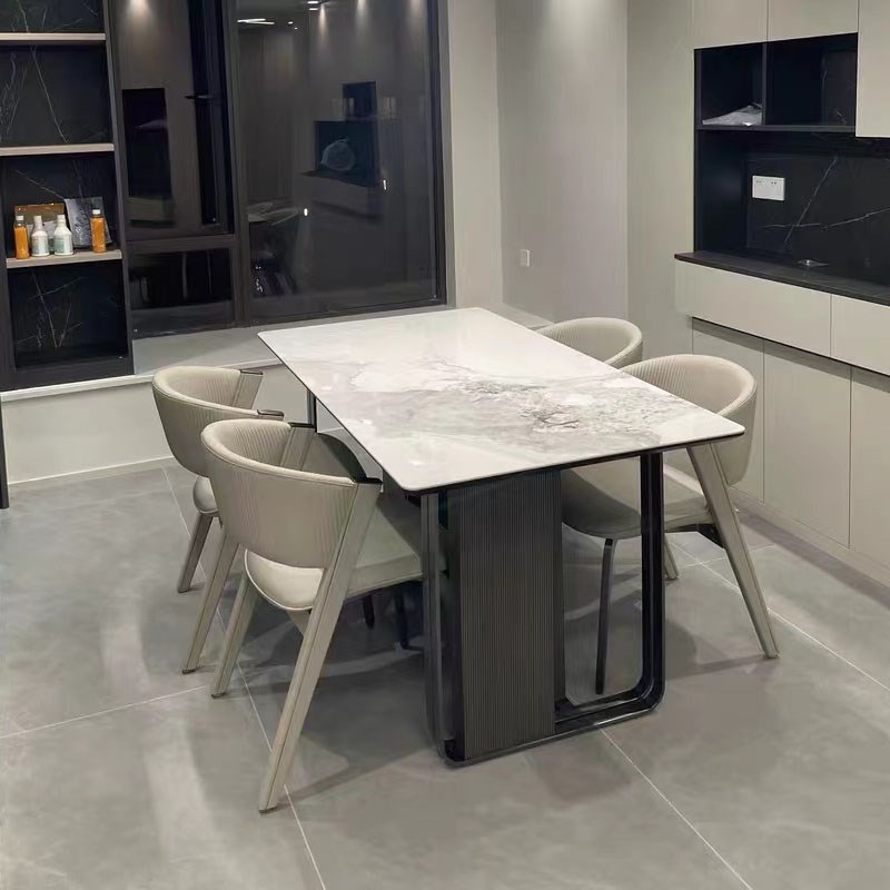 意式轻奢岩板餐桌椅组合长方形餐厅桌家用大小户型不锈钢高端餐桌