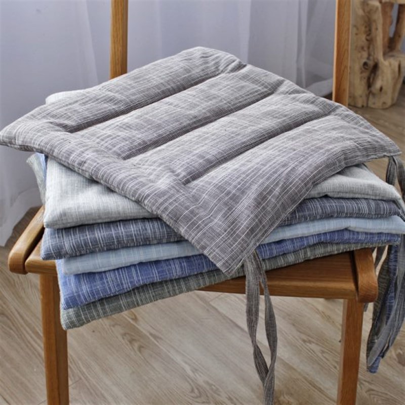 简约日式素色棉麻冬季坐垫薄款办公餐椅舒适多色布艺椅垫绑带防滑