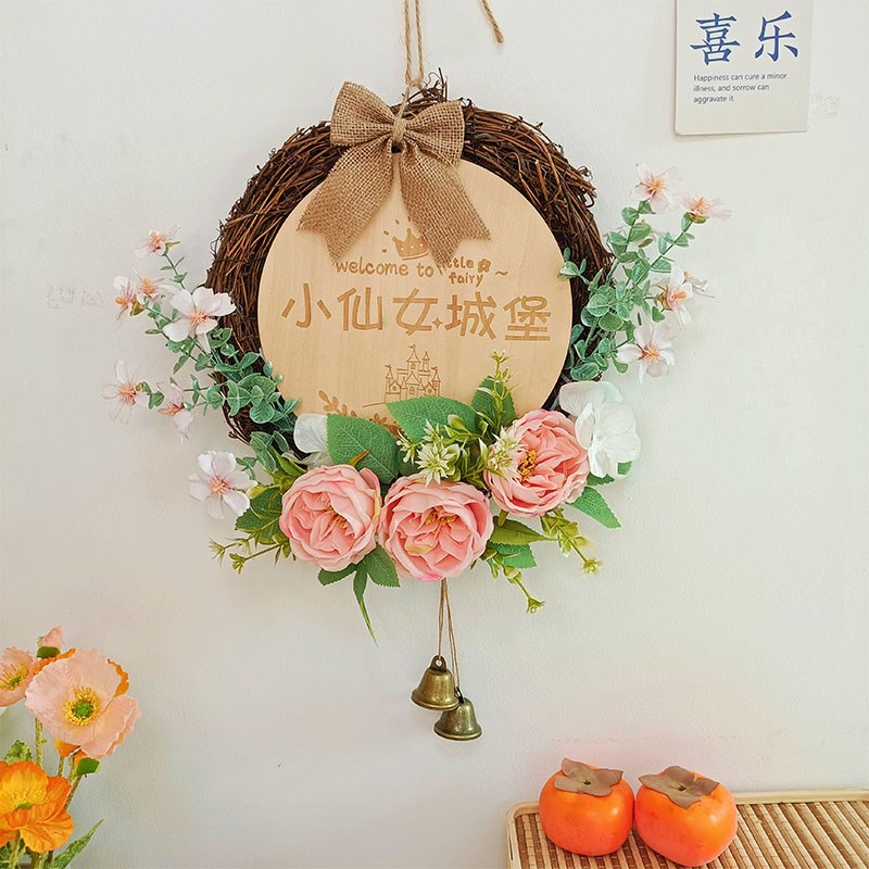 暖居客厅卧室门上l挂饰餐厅房门口藤编花环壁饰挂件背景墙遮丑装