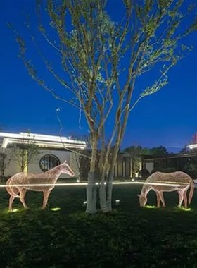 户外不锈钢镂空马雕塑农家乐传统村落仿真动物摆件会展中心装饰品