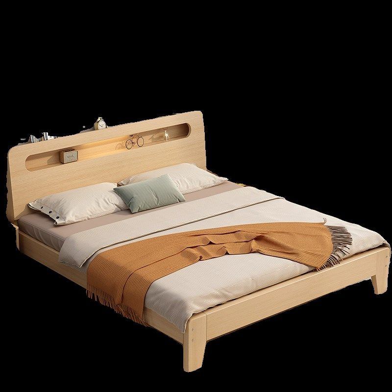 实木床1.5双人床家用现代简约出租房屋用1米2单人储物经济型床架