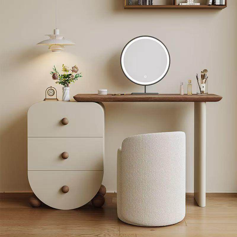 小户型梳妆台斗柜一体2025新款卧室中古创意设计师小型实木化妆桌