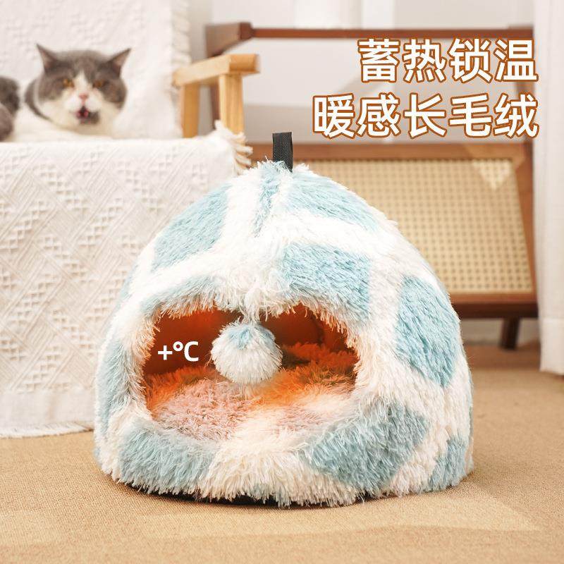 厂家直销冬季猫咪造型网红猫窝狗窝保暖半封闭式宠物用品猫屋猫垫
