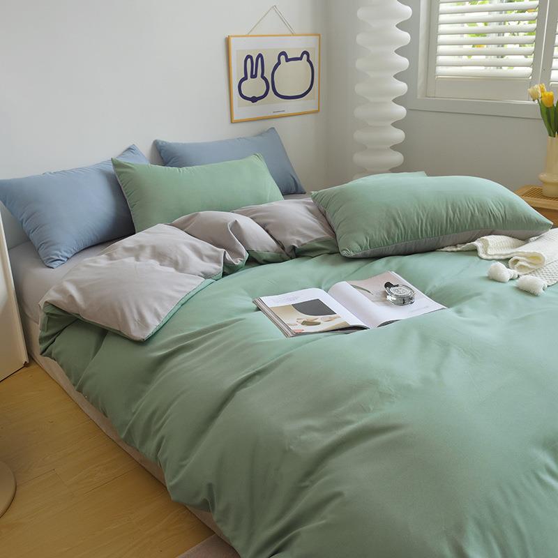 严选纯色四件套床上用品简约床单被套被罩磨毛学生宿舍三件套春夏