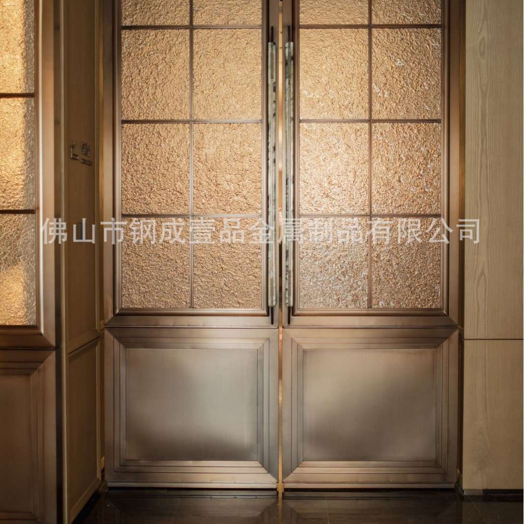 酒店大堂中式装饰不锈钢屏风隔断玻璃拉手现代简约客厅厨房