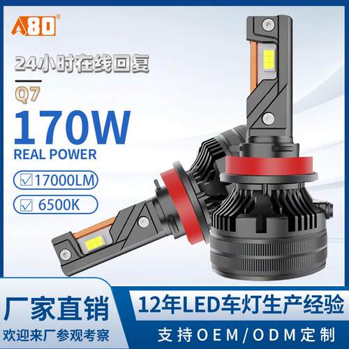 A80-Q7汽车LED大灯h1h4h11三铜管超亮前大灯远近一体汽车大灯9005