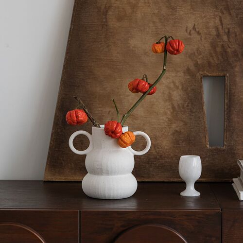 润家家居纯手工陶瓷异形花瓶欧饰北复风干花鲜花桌面装古插花花器