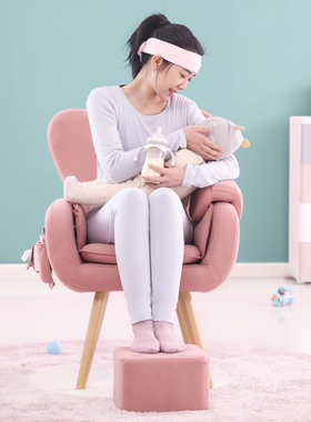 哺乳喂奶椅子沙发凳单人粉红色实木布艺靠背月子孕妇母婴室608B