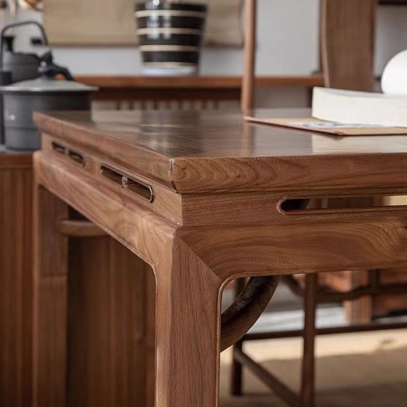 新中式实木茶桌椅组合黑胡桃色功夫茶台泡茶M桌原木茶艺桌茶室家