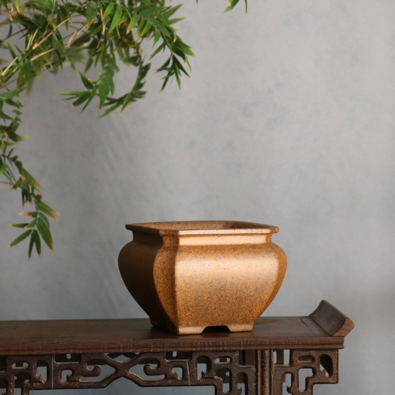 玲珑 紫砂精品手工原矿段泥柴烧唯珍小浦口四方花盆桌面透气掌盆