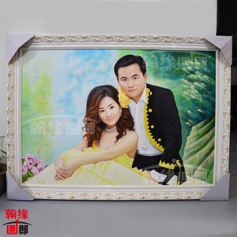纯手绘肖像油画定制 人物肖像画生活婚H纱照转油画像 传统手工订