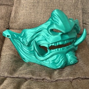 男生半脸面具赤般若面具全脸恐怖日系面罩鬼脸獠牙武士装 扮万圣节