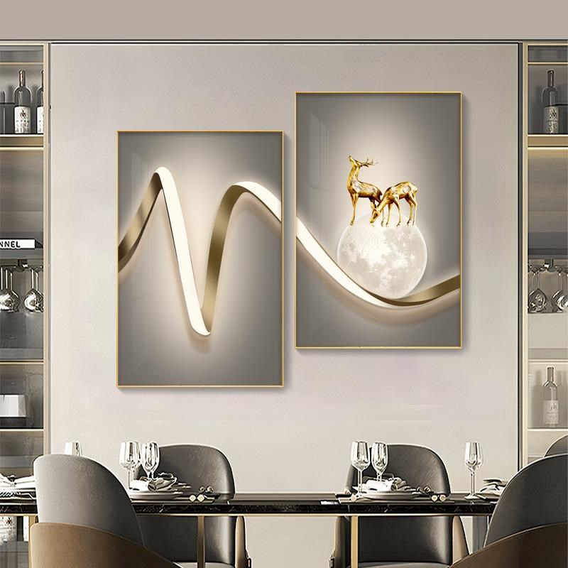 网红现代轻象奢餐厅装饰画简抽艺术个H性饭厅挂画客厅约餐桌墙两