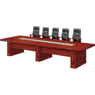 大型油漆实木会议桌长桌洽谈桌条形办公桌传统新中式开会桌椅组合