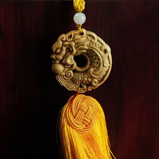 黄杨木雕刻生肖龙挂件汽车吊坠鱼龙挂饰平安牌文玩手Y把件随身饰