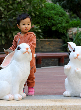 户外花园林景观仿真兔子摆件玻璃钢动物雕塑幼儿园庭院草坪装饰品