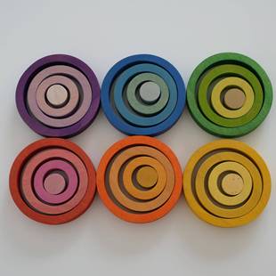 浸染上色榉木6色套环套圈游戏益智早教积木幼儿园开放性儿童玩具