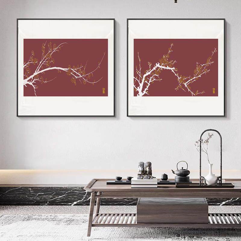 新中式现代客厅装饰画梅花沙发玄关红色喜庆挂画民宿店铺卡纸壁画,清洗/食品/商业设备,风口/风叶/风机配件,淘宝优惠券,粉丝福利购,淘宝优惠卷